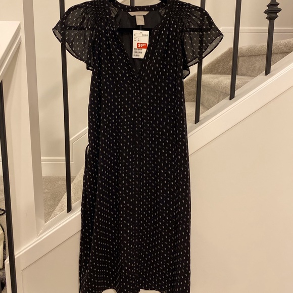 H&M White and Black Patterned Slip Dress With Waist Tie - Picture 1 of 4